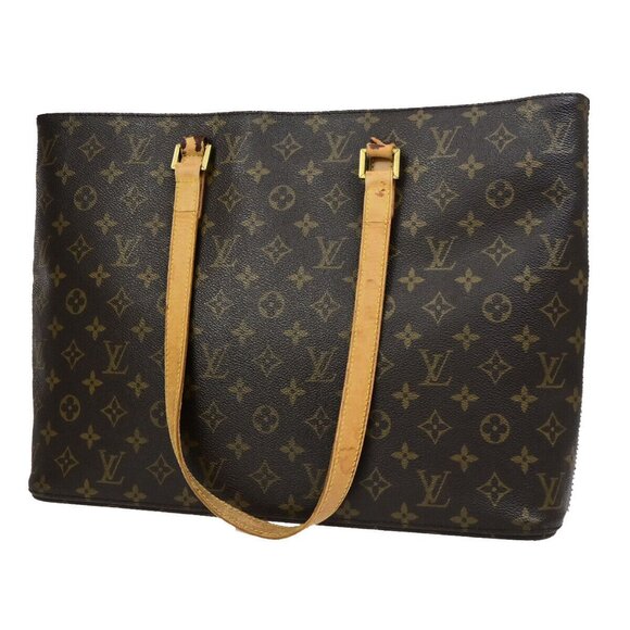 LOUIS VUITTON Logo Luco Shoulder Tote Bag Monogram Leather Brown - Picture 1 of 1
